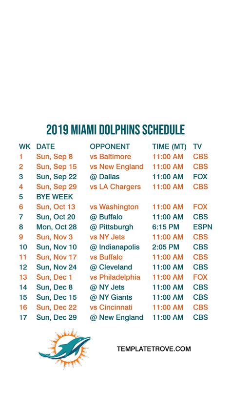 Miami Dolphins 2022 Schedule Printable