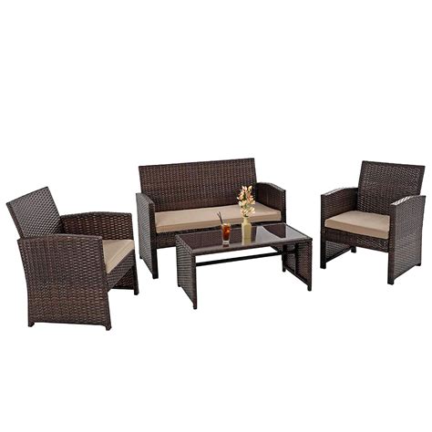 Buy FDW 4 Pieces Outdoor Patio Furniture Sets All Weather Wicker Outdoor Sofa Conversation Set ...