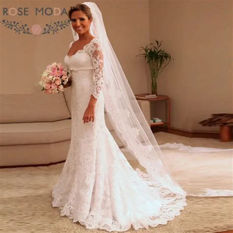 Rose Moda Chantilly Lace Wedding Dress with Sleeves Princess Bridal ...