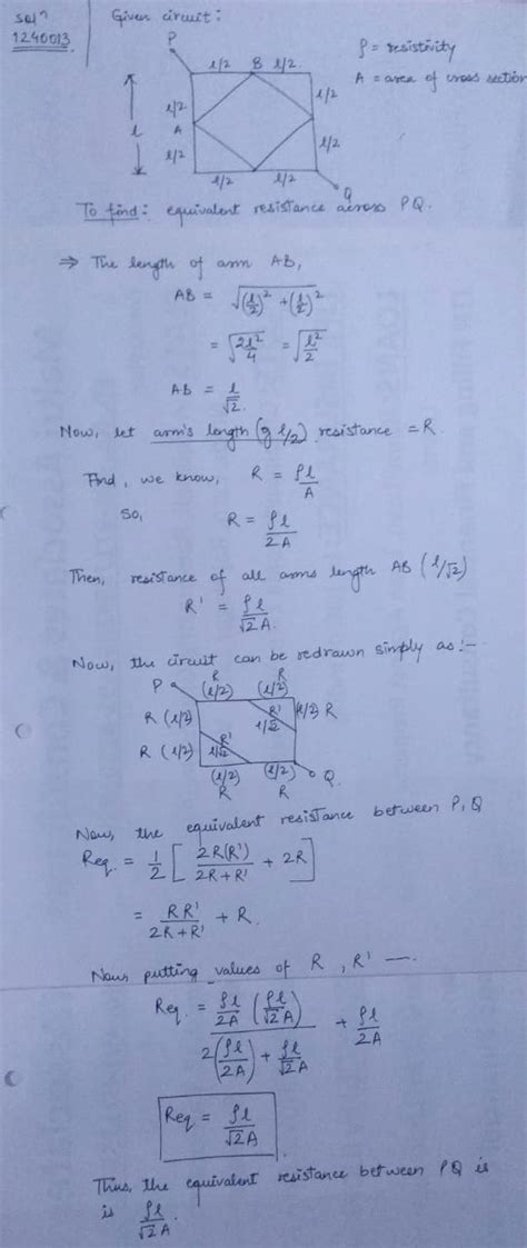 If the wire has resistivity ρ and cross - sectional area A , the equivalent resistance between P ...