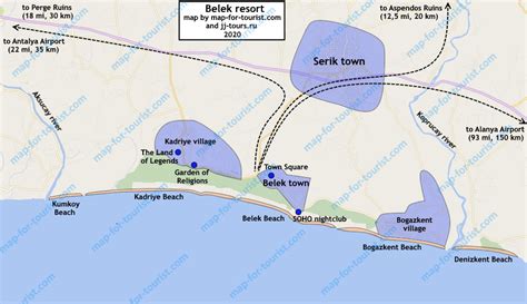 Map of Belek resort - beaches, areas, attractions