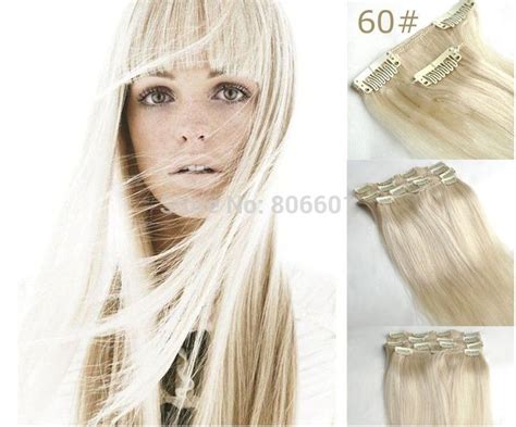 wholesale 24" 32" 12pcs thick 240g 100% real remy clips in/on human hair extensions #60 Platinum ...