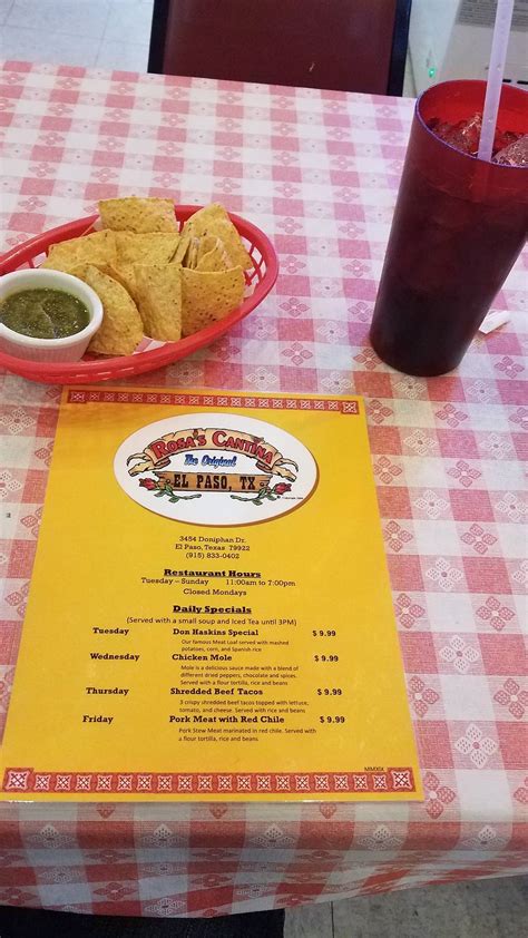 Menu at Rosa's Cantina pub & bar, El Paso