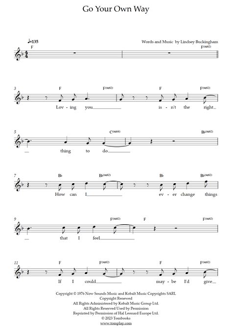 Go Your Own Way (Fleetwood Mac) - Vocal Sheet Music