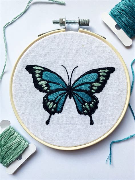 EMBROIDERY PATTERN Blue Butterfly - Etsy | Embroidery kits, Embroidery ...