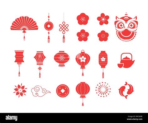 Chinese New Year red symbols and icons collection Stock Vector Image ...