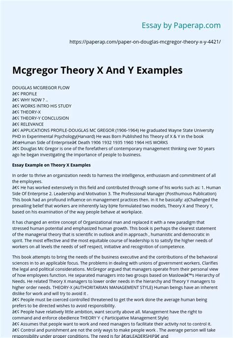 Mcgregor Theory X And Y Examples Free Essay Example