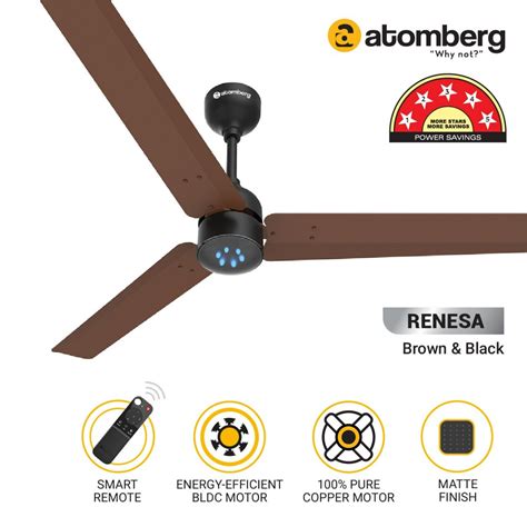 Atomberg Renesa BLDC Ceiling Fan - Black & Brown Finish - 1200mm ...