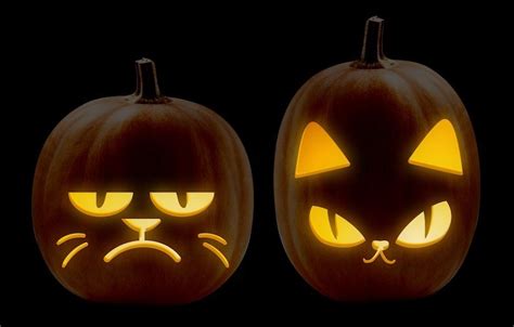 10 Halloween Cat Pumpkin Carving Jack-o-lantern Patterns / Including a Variety of Printable Cat ...