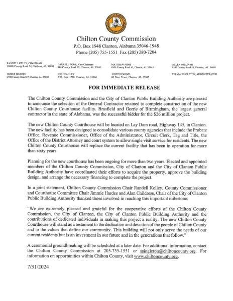 Press Release - Chilton County Alabama