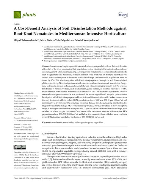 (PDF) A Cost-Benefit Analysis of Soil Disinfestation Methods against Root-Knot Nematodes in ...