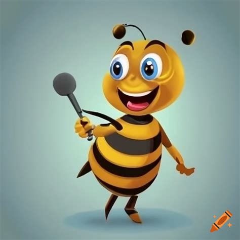 Funny bee singing into a microphone on Craiyon