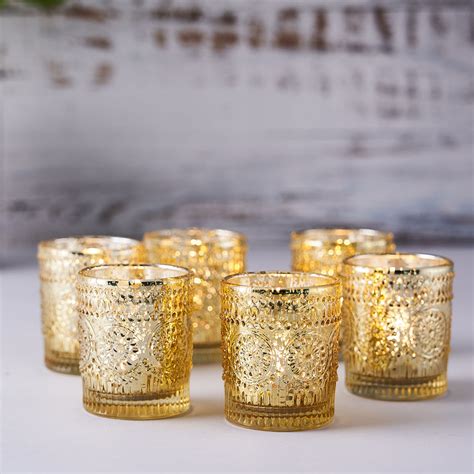 6-Pack Gold Mercury Glass Primrose Candle Holders | eFavormart.com