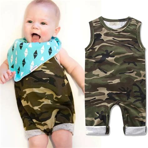 2017 summer baby boy romper battle fatigues jumpsuits infant boys clothes sleeveless toddler ...