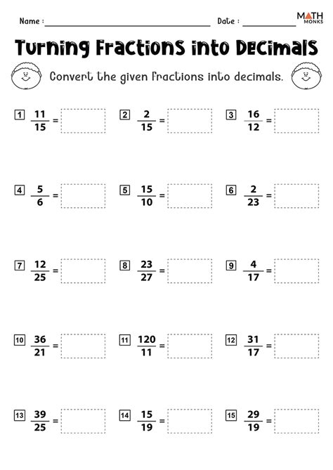 Converting Fractions To Decimals Worksheets Grade 7