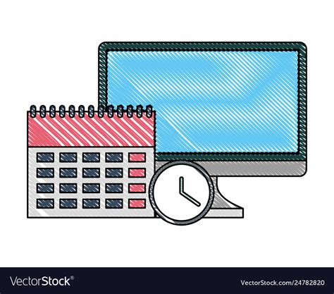 Business office computer calendar clock time Vector Image