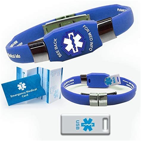 Waterproof ELITE USB blue silicone medical alert ID bracelet with 2 GB USB Blue - Flash Memory ...