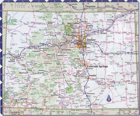 Map of Colorado state with highway,road,cities,counties. Colorado map image