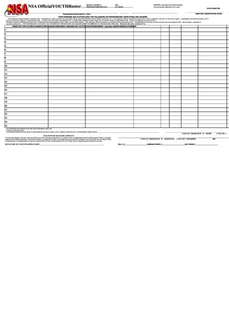 Printable Softball Roster Forms - Printable Forms Free Online