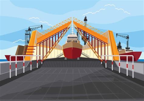 Illustration of Shipyard at Work and Docking Ship 153735 Vector Art at Vecteezy