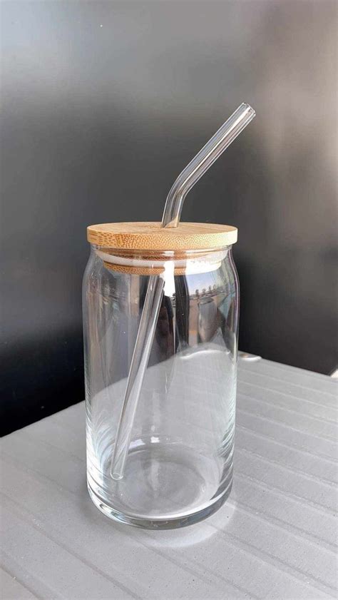 Bamboo Lid and Straw Beer Can Glass Iced Coffee Glass Lid - Etsy | Beer glass set, Glass straws ...