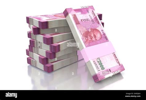 Indian Rupee 2000 Currency Note Bundles isolated on White Background - 3D Illustration Render ...