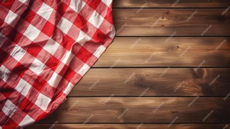 Premium AI Image | Red and white checkered tablecloth on a wooden background