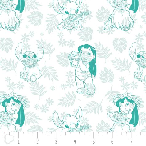 Disney Lilo & Stitch Hula Toile Turquoise Camelot 100% Cotton Fabric By ...