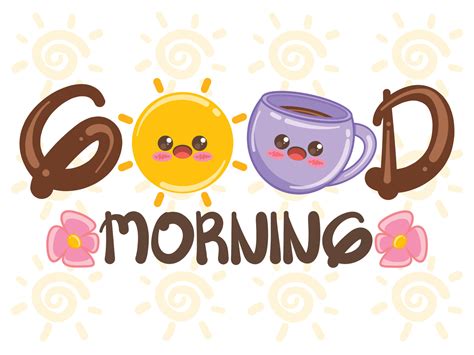 Cute sun and coffee cup good morning concept. cartoon character and ...