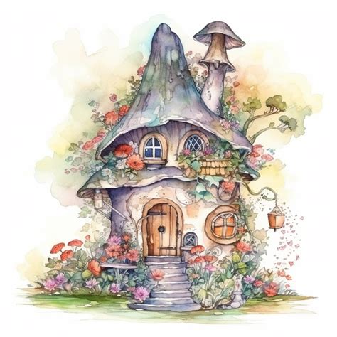 Premium AI Image | A watercolor painting of a mushroom house.