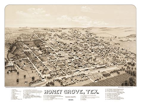 Historical map shows bird’s eye view of Honey Grove, TX in 1886 - KNOWOL