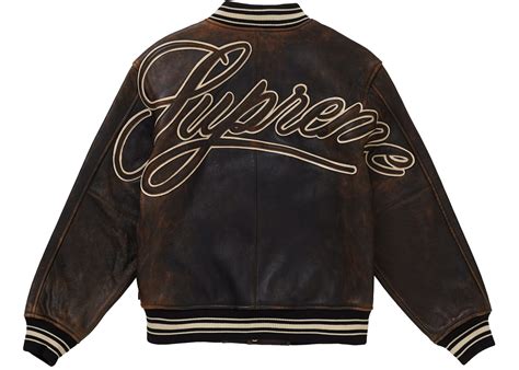 Supreme Worn Leather Varsity Jacket Black - SS19