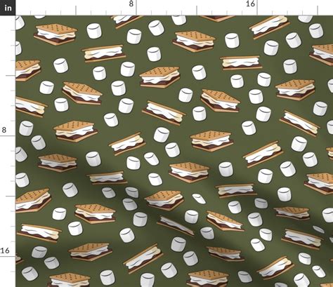 s'mores and marshmallows on green Fabric | Spoonflower