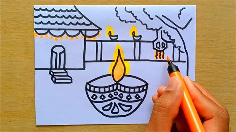 Diwali diya drawing/Diwali festival drawing/diwali drawing easy/diwali ...