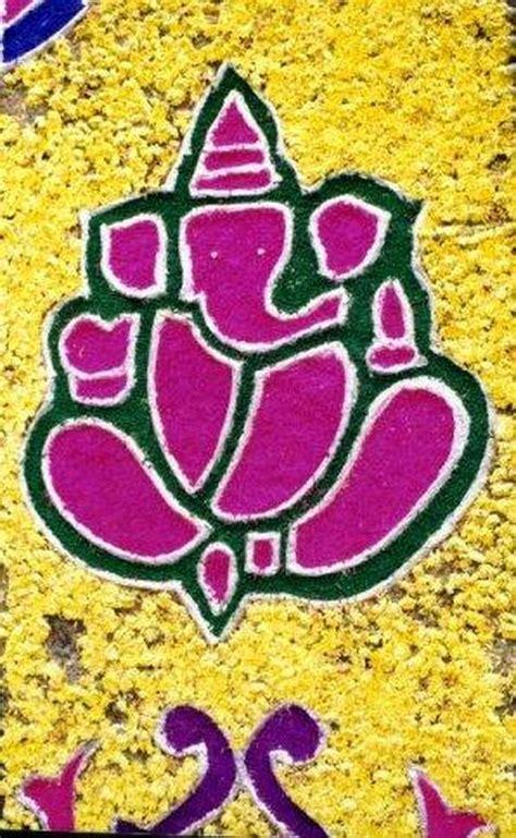 Ganpati Rangoli Designs with Flowers - Ganesha Flower Rangoli Designs