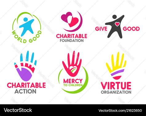 Charity foundation icons with peoples and hands Vector Image