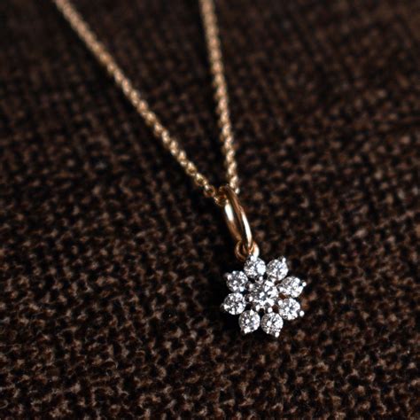 Dainty Diamond Cluster Flower Pendant Necklace in 14k Gold for Women ( - Abhika Jewels