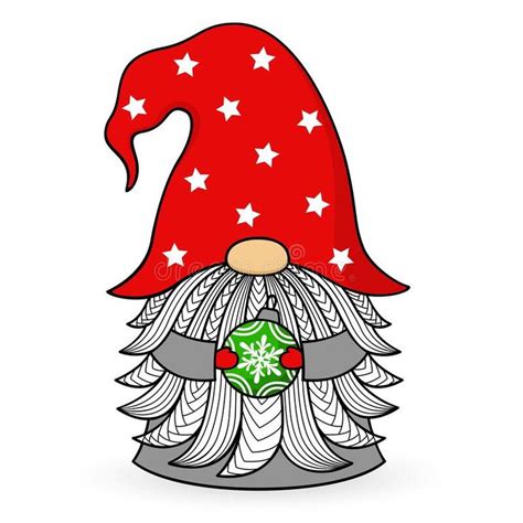 Cartoon Christmas Gnome In A Hat With A Ball. Vector Character With A ...