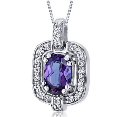 Alexandrite Oval Cut Cubic Zirconia Framed Sterling Silver Pendant