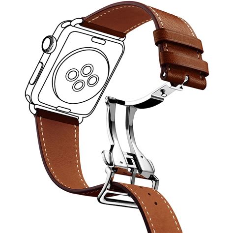 Luxury Folding Buckle Genuine Leather Watchband For Apple Watch Band 38mm 40mm 42mm 44mm Leather ...