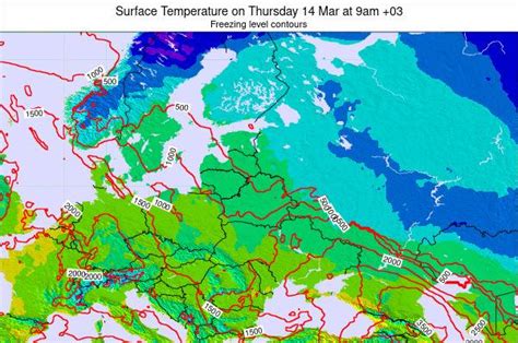 Lithuania Surface Temperature on Saturday 14 Dec at 9am +03