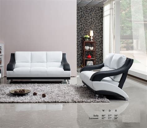 Classic Unique Modern Vance Bonded Leather White / Black 2pc Sofa Set Sofa And Loveseat Living ...
