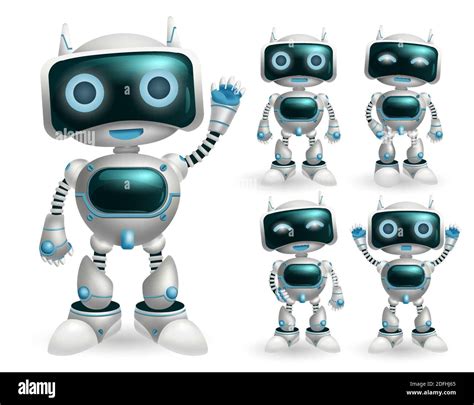 Robot vector character set. Robotic characters in standing pose and ...