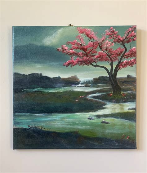 Cherry blossom 12x12 canvas in oil | Etsy