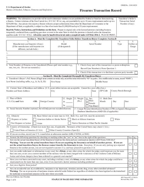 Atf Form 4473 - Printable Blank PDF Online