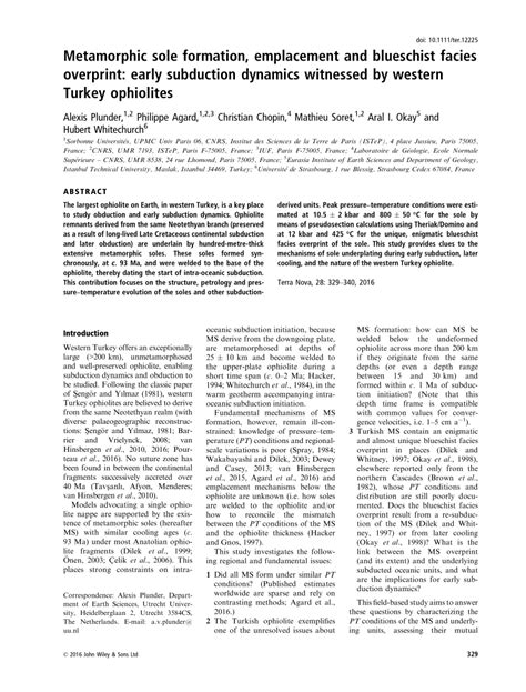 (PDF) Metamorphic sole formation, emplacement and blueschist facies overprint: Early subduction ...