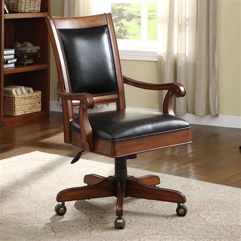 Riverside Furniture Bristol Court 24538 Caster Equipped Wooden Desk Chair with Leather Covered ...