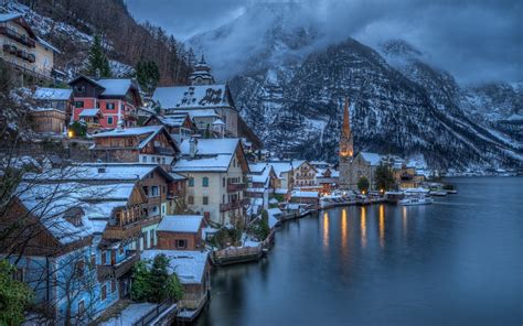 city, Mountain, Mist, Sea, Overcast, Snow, Winter, Austria, Hallstatt, Lake Wallpapers HD ...