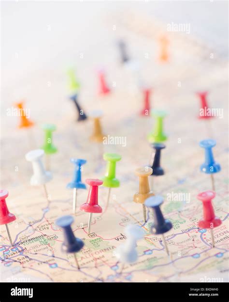 Pushpins in a map Stock Photo - Alamy