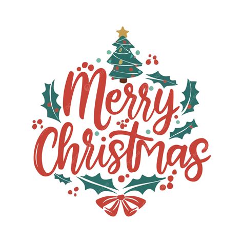 Vintage Merry Christmas Typography With Xmas Elements Vector, Merry ...